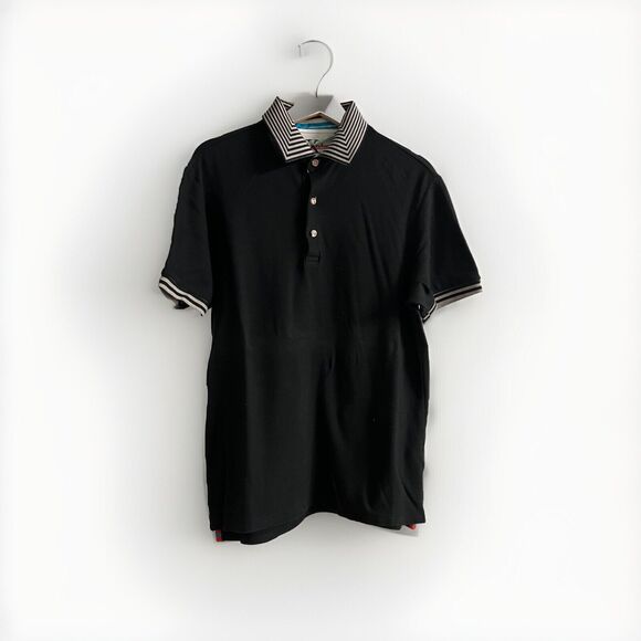 Robert Graham X Black Short Sleeve Ringer Casual Mens Polo Large - Picture 1 of 4